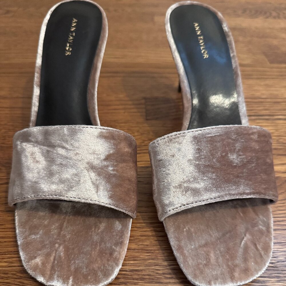 Ann Taylor Velvet Mule Heels Size 7 NWT | Blush Taupe Square Toe Mid Heel Shoes